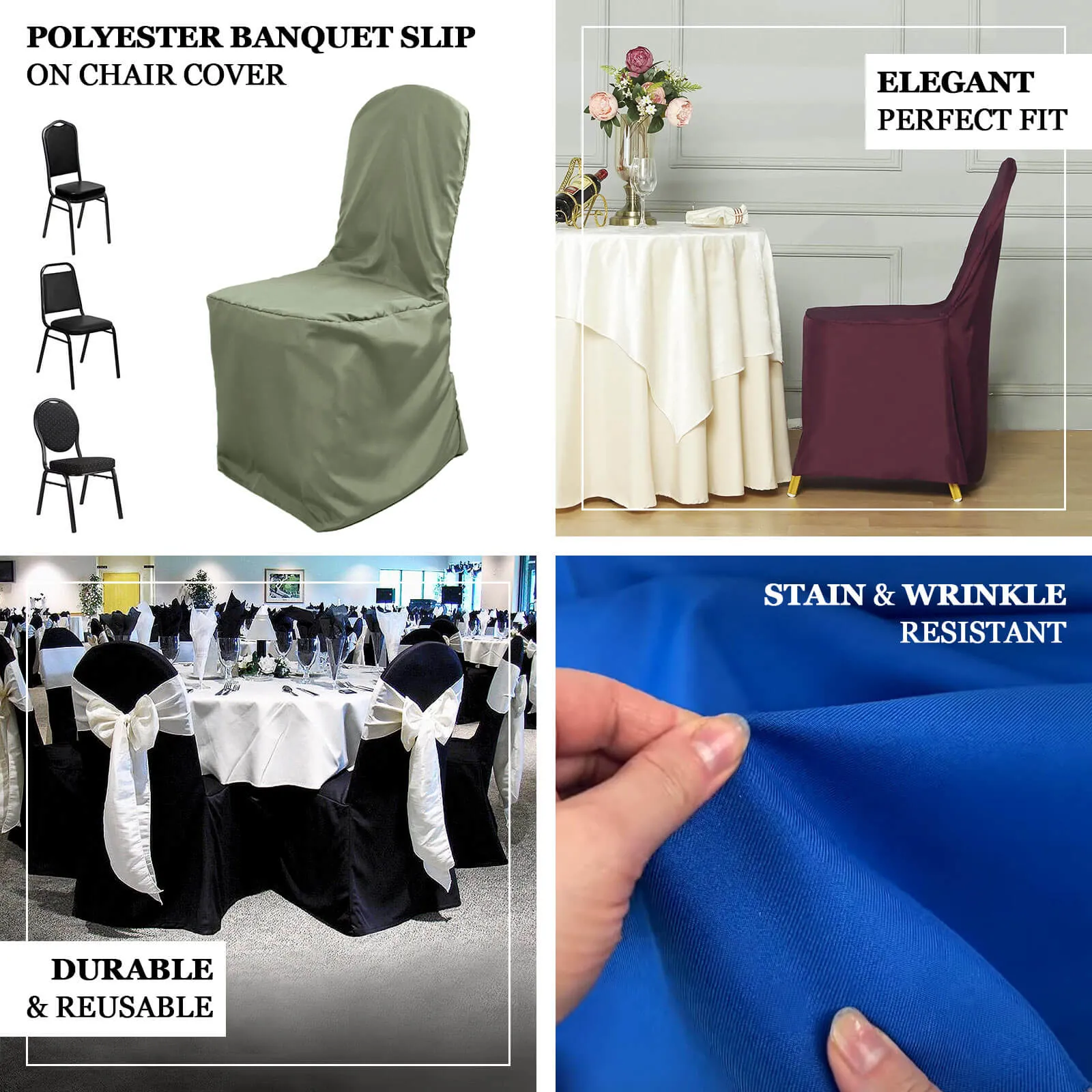 10 Pack Black Polyester Banquet Chair Covers, Reusable Stain Resistant Slip On Chair Covers