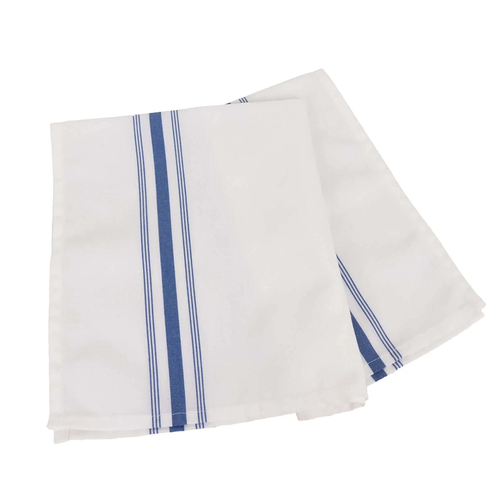 10 Pack White Spun Polyester Cloth Napkins with Blue Reverse Stripes, Premium Restaurant Quality Bistro Napkins - 18"x22"