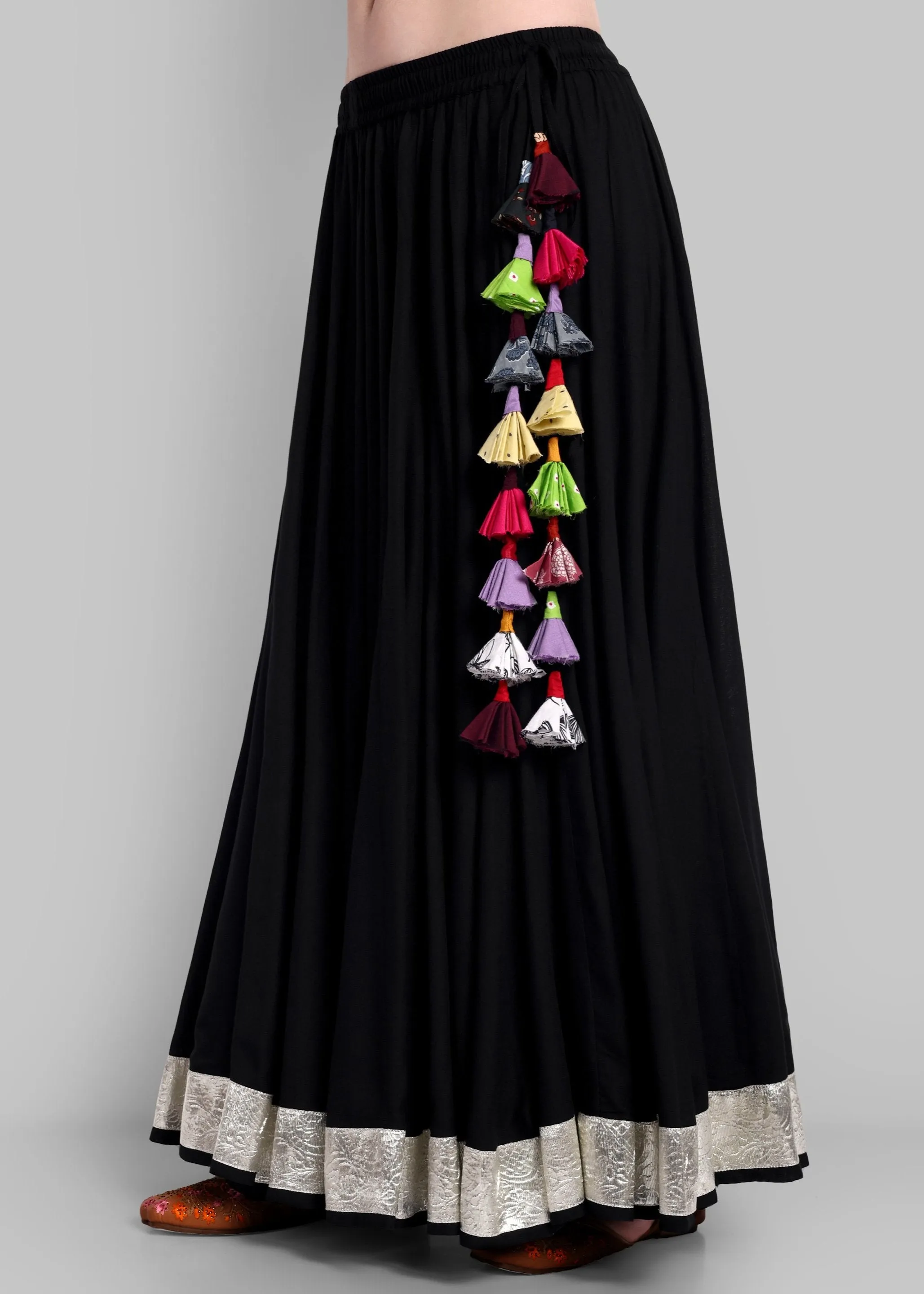 100 Kalis Black Skirt with 3 inch Silver Border