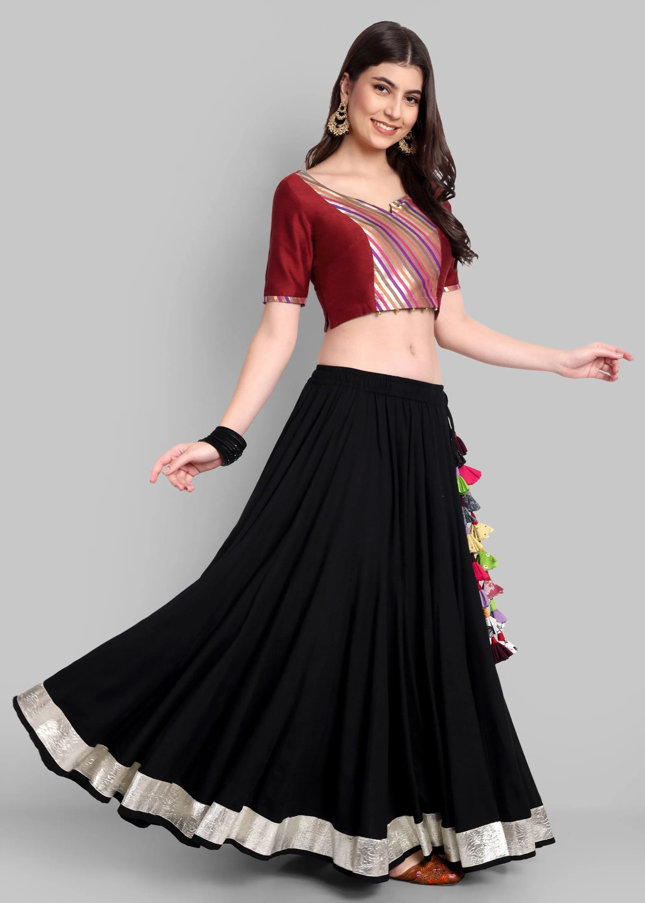 100 Kalis Black Skirt with 3 inch Silver Border