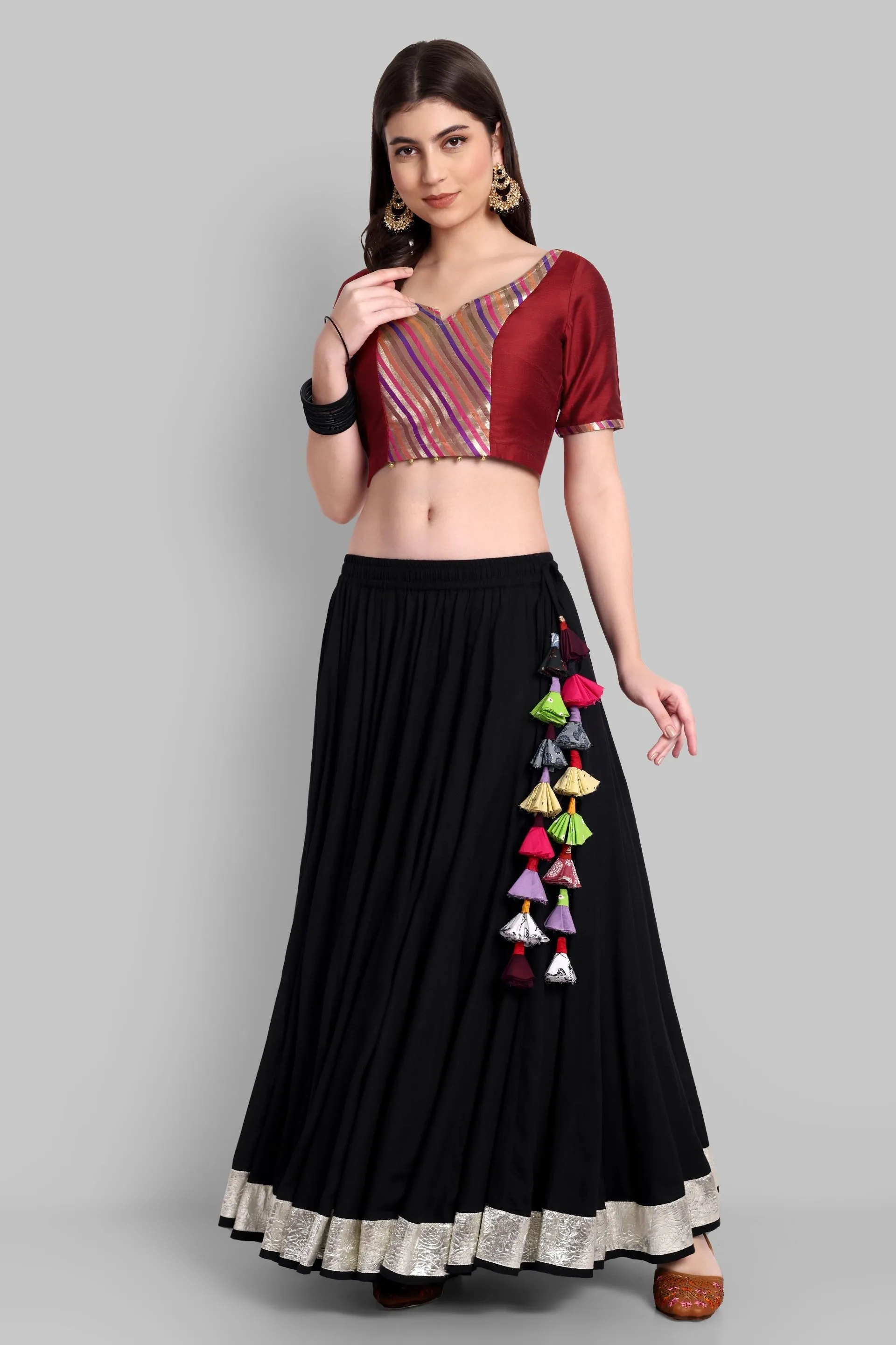 100 Kalis Black Skirt with 3 inch Silver Border