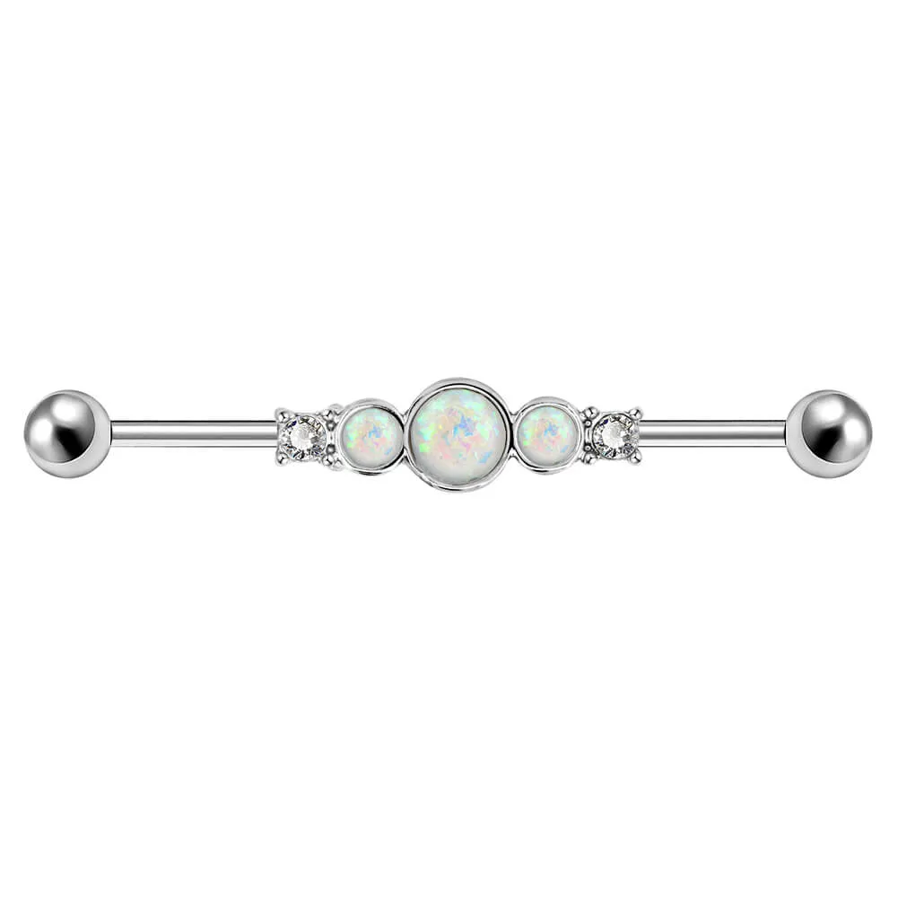 14G White Opal and CZ 38mm Industrial Barbell