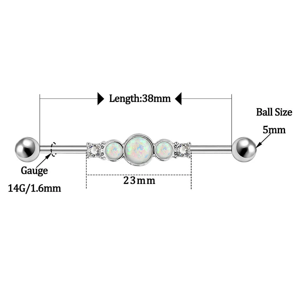 14G White Opal and CZ 38mm Industrial Barbell