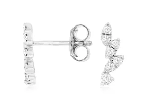 14K White Gold Diamond Leaf Earrings