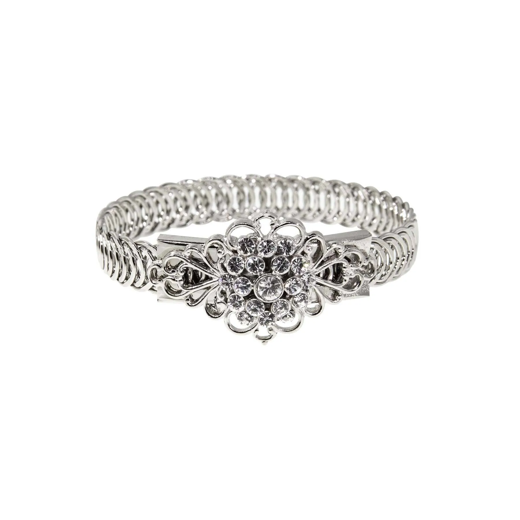 1928 Jewelry Crystal Flower Overlay Belt Bracelet