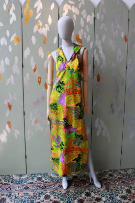 1970s Floral Halter Dress, XS