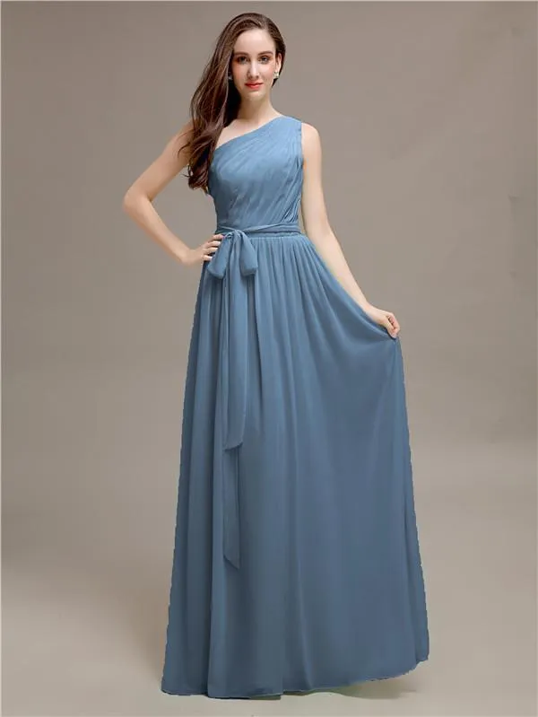 A-line One-shoulder Long Bridesmaid Dresses