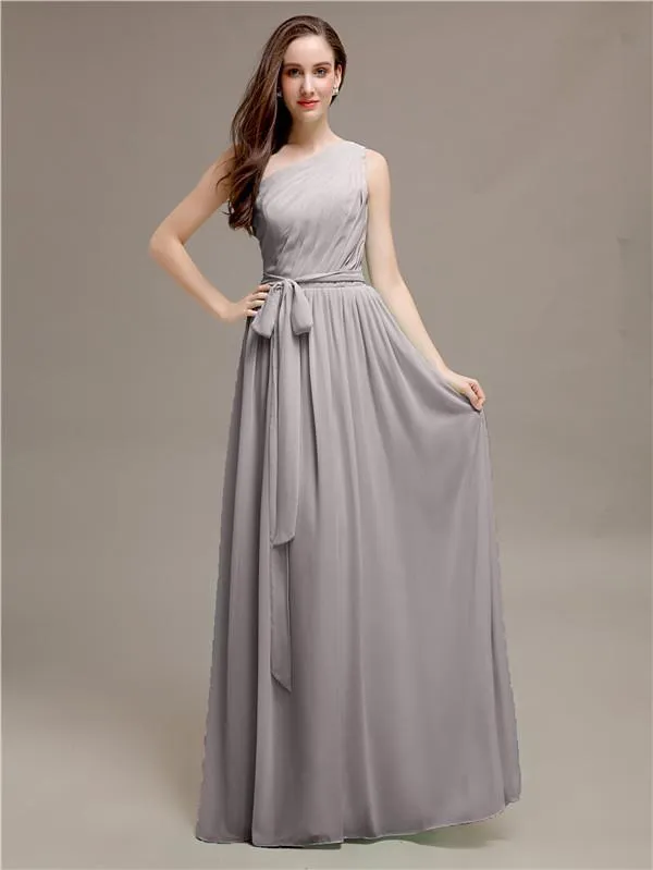 A-line One-shoulder Long Bridesmaid Dresses