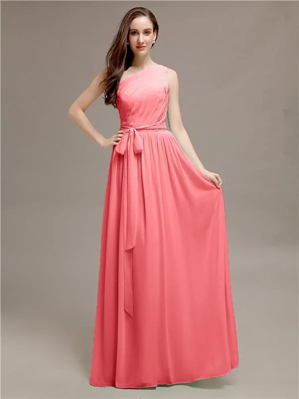 A-line One-shoulder Long Bridesmaid Dresses