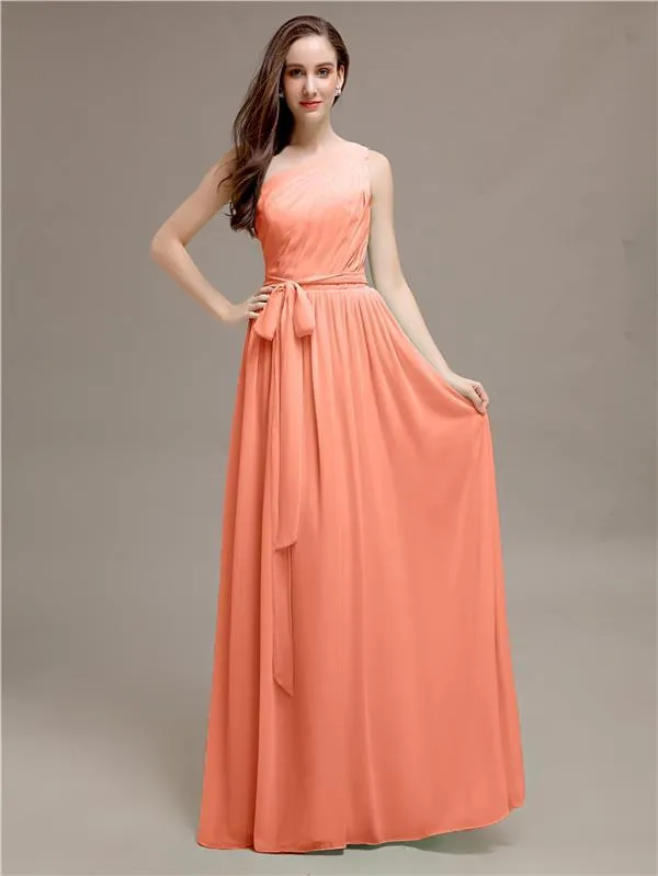 A-line One-shoulder Long Bridesmaid Dresses