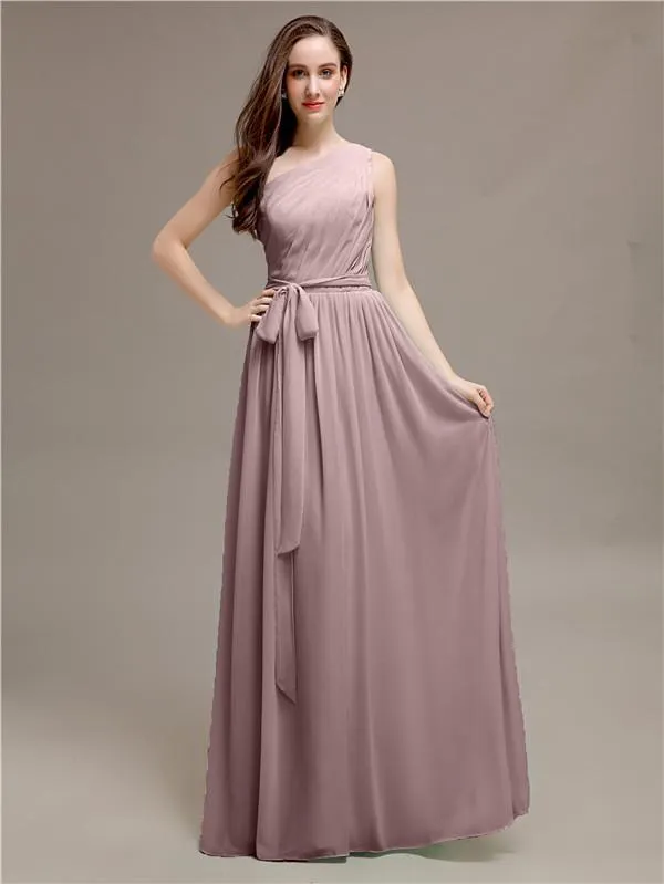 A-line One-shoulder Long Bridesmaid Dresses