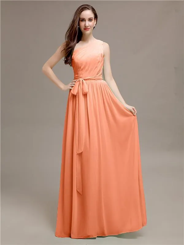 A-line One-shoulder Long Bridesmaid Dresses