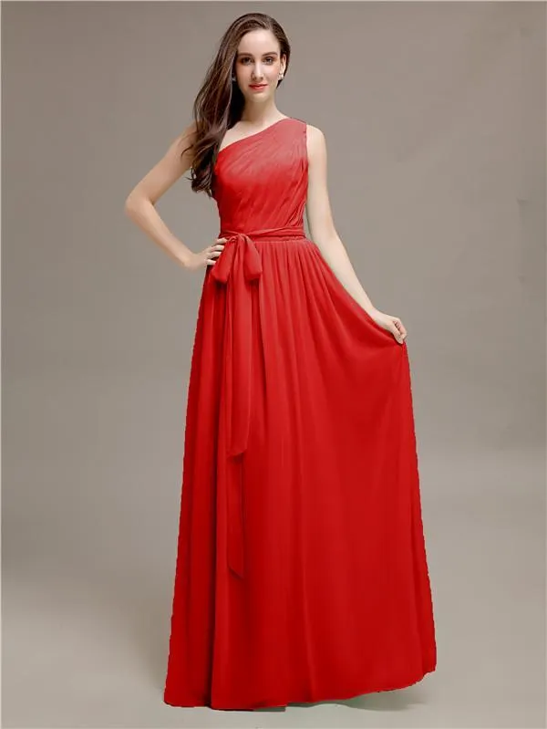 A-line One-shoulder Long Bridesmaid Dresses