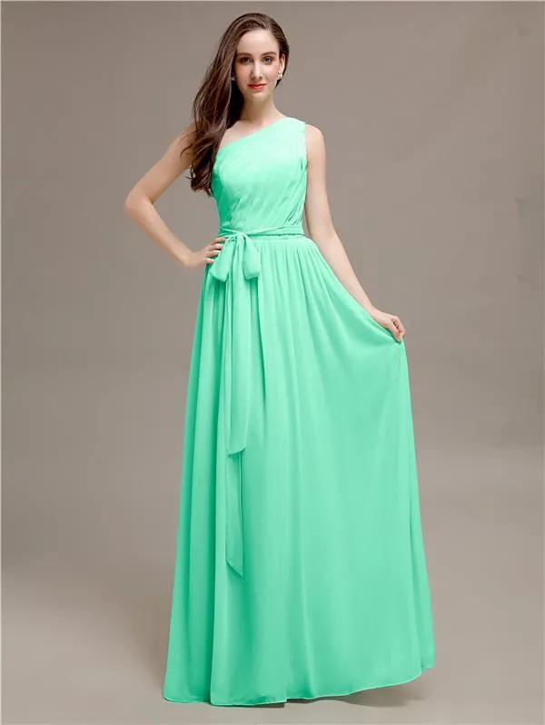 A-line One-shoulder Long Bridesmaid Dresses