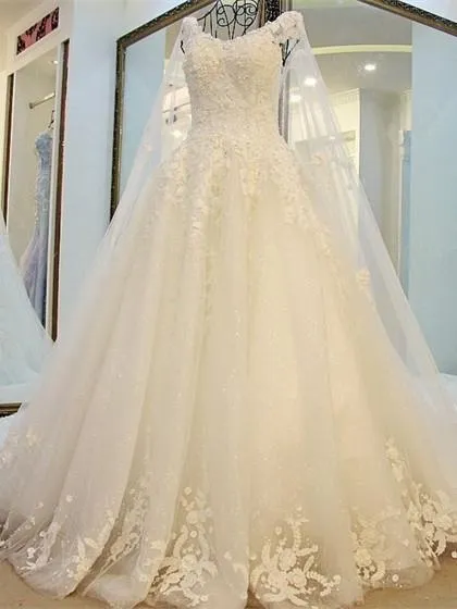 A-line Sweetheart Cathedral Train Tulle Rhine Stone Lace Wedding Dresses ASD2632