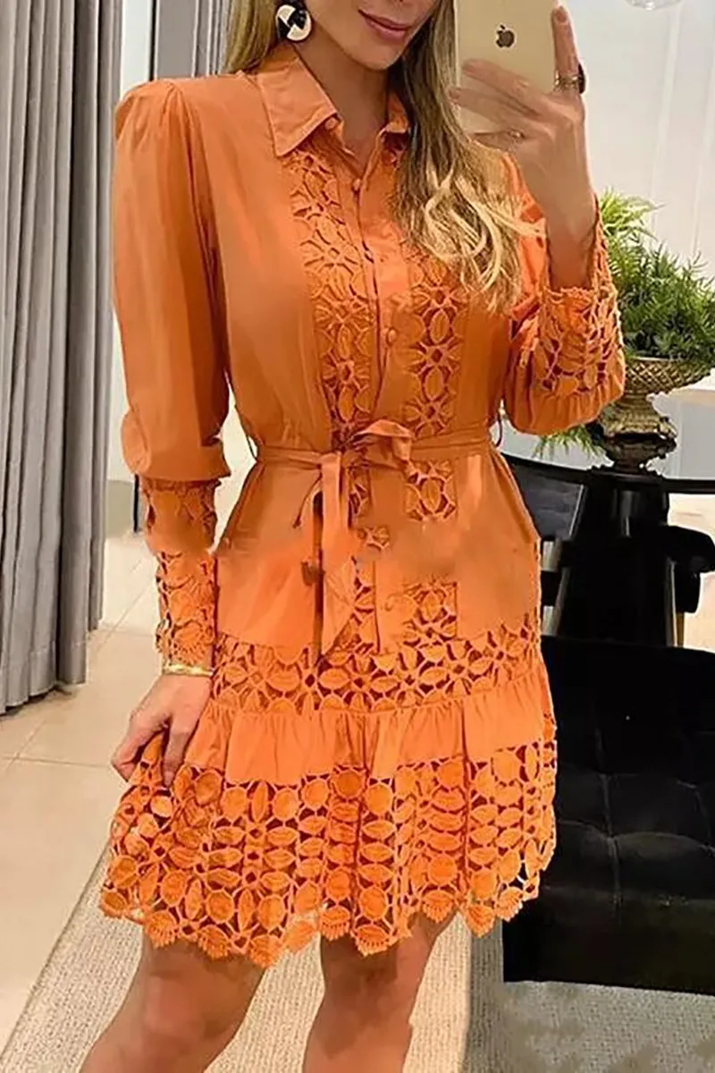 A Toast To Myself Lace Patchwork Shirt Dress