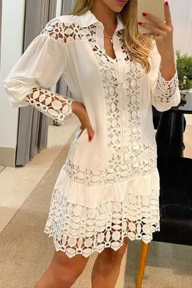 A Toast To Myself Lace Patchwork Shirt Dress