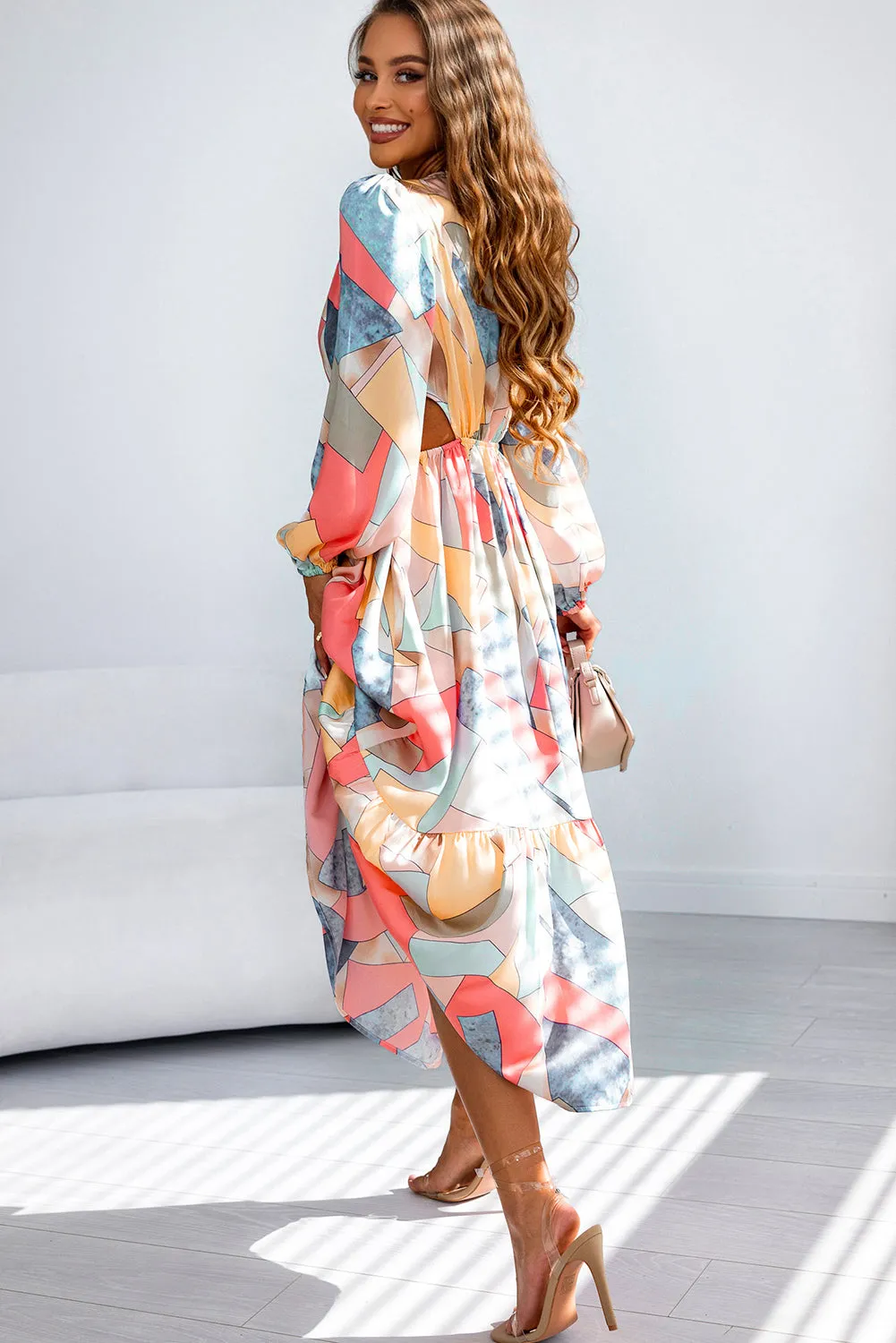 Abstract Print Long Sleeve Maxi Dress