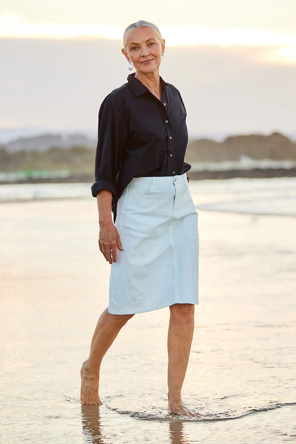 Adrift Denim Short A-Line Skirt in White