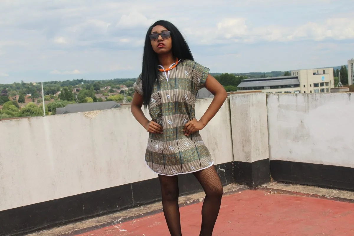 African Print Shift Dress is blue Kente