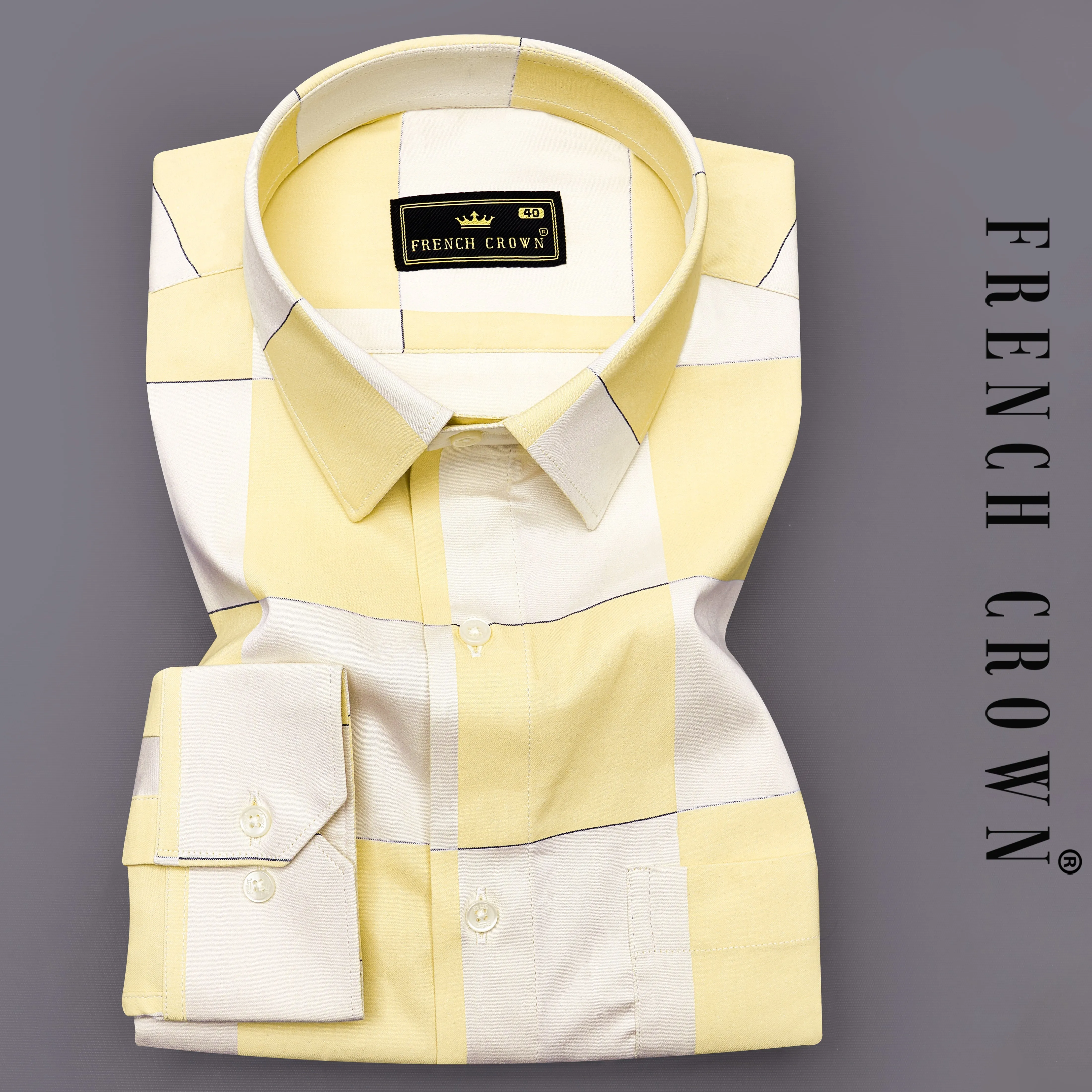 Albescent Cream with Maezipan Yellow Checked Jacquard Textured Premium Giza Cotton Shirt