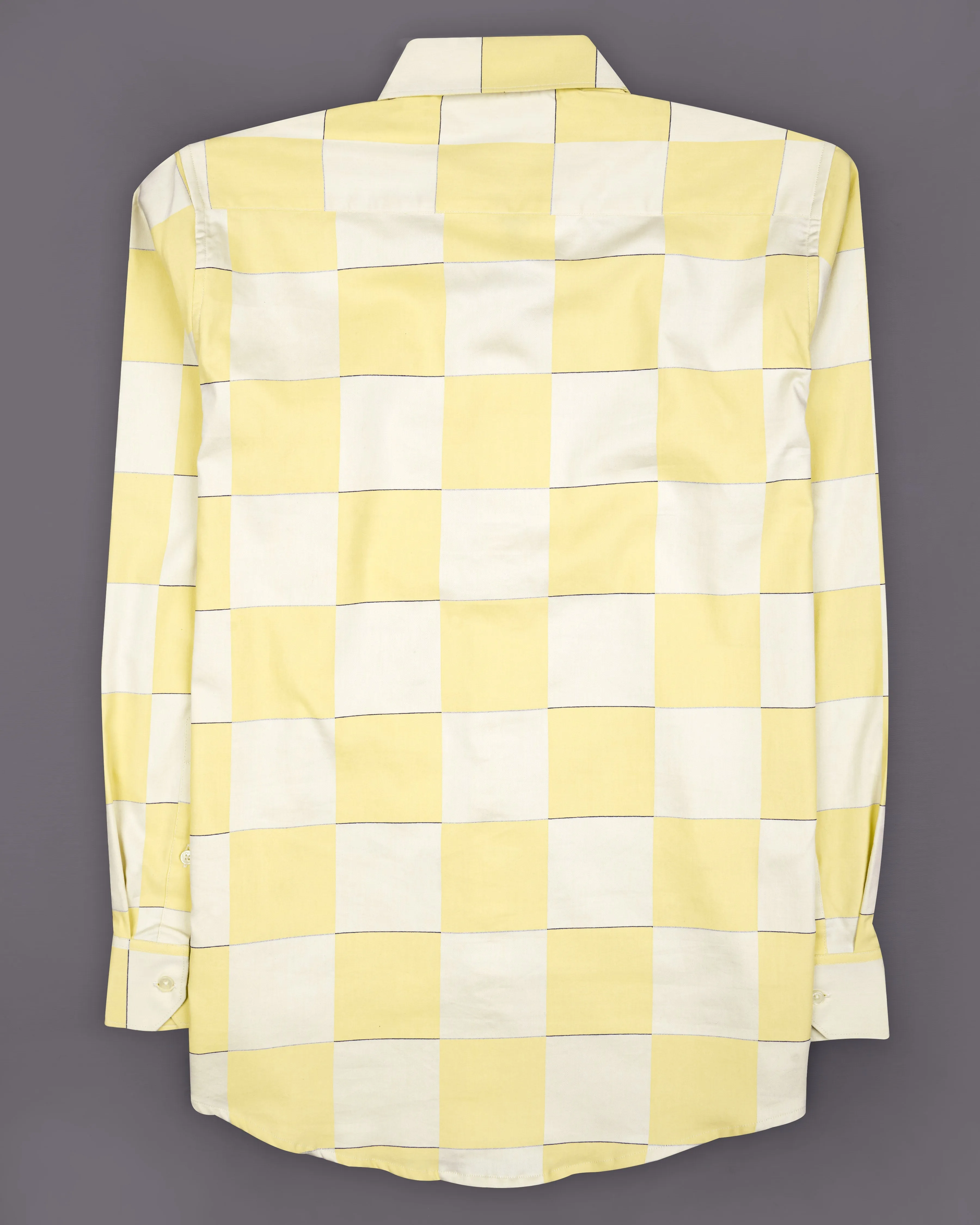 Albescent Cream with Maezipan Yellow Checked Jacquard Textured Premium Giza Cotton Shirt