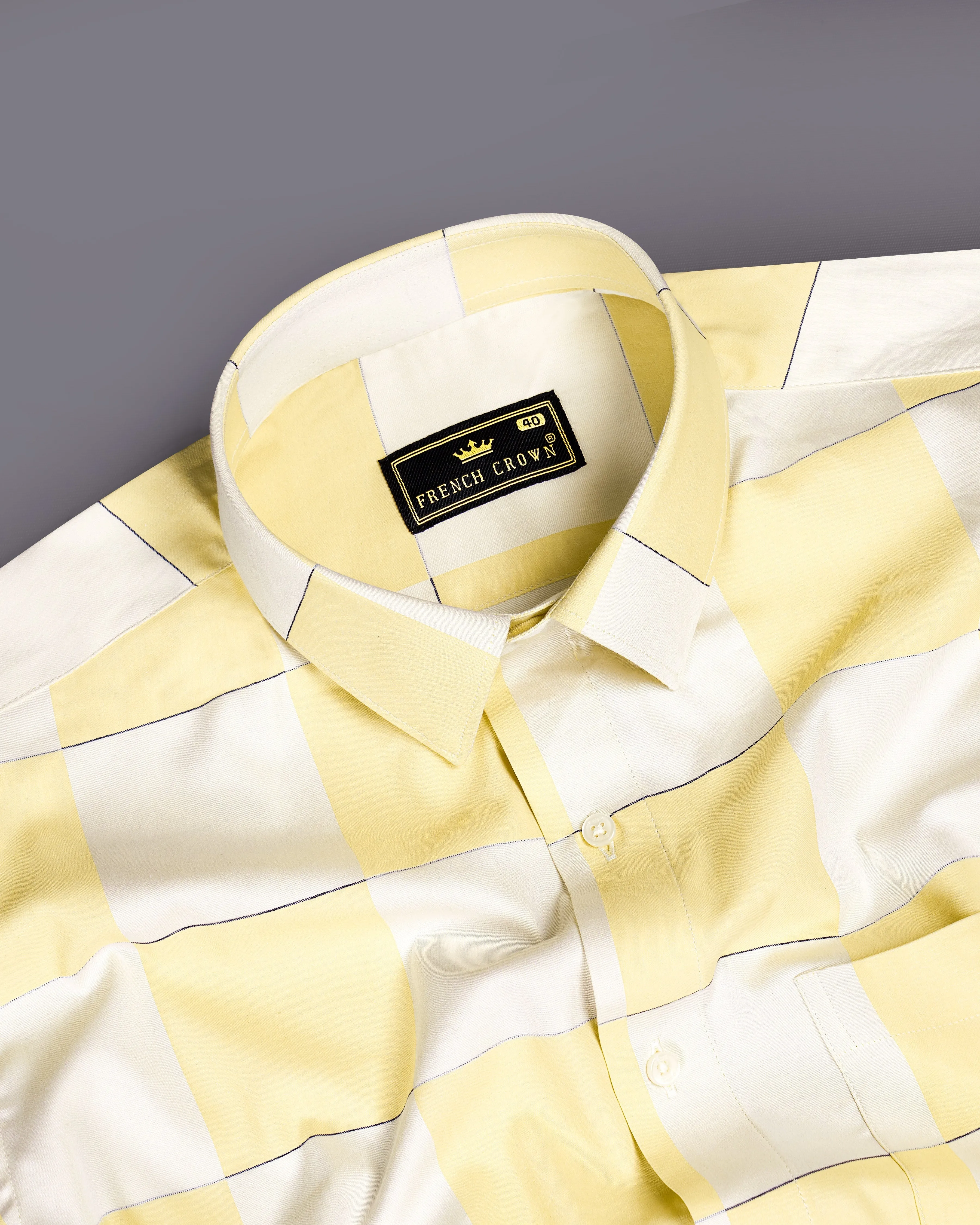 Albescent Cream with Maezipan Yellow Checked Jacquard Textured Premium Giza Cotton Shirt