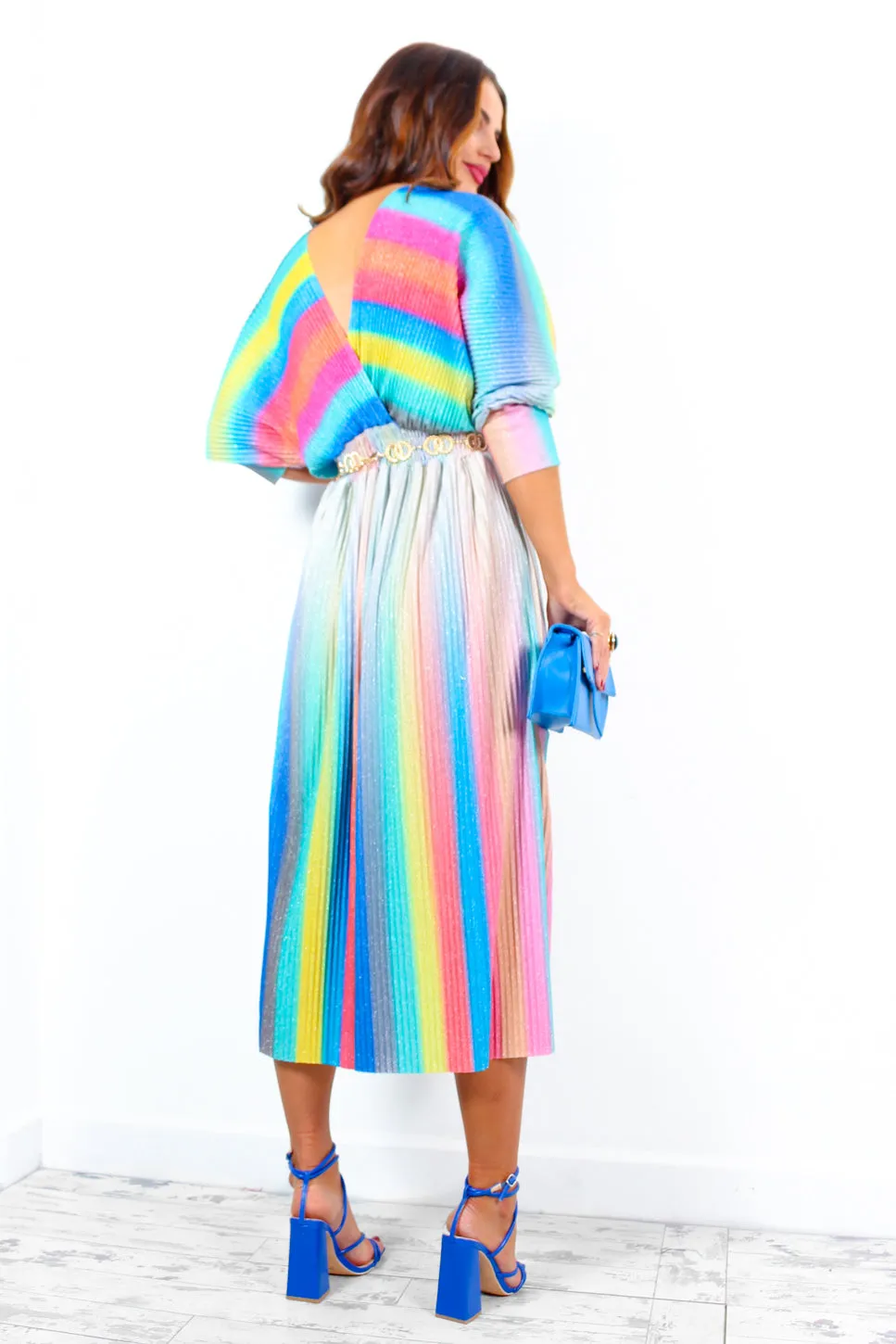 Always Be You - Rainbow Stripe Pleated Midi Dress