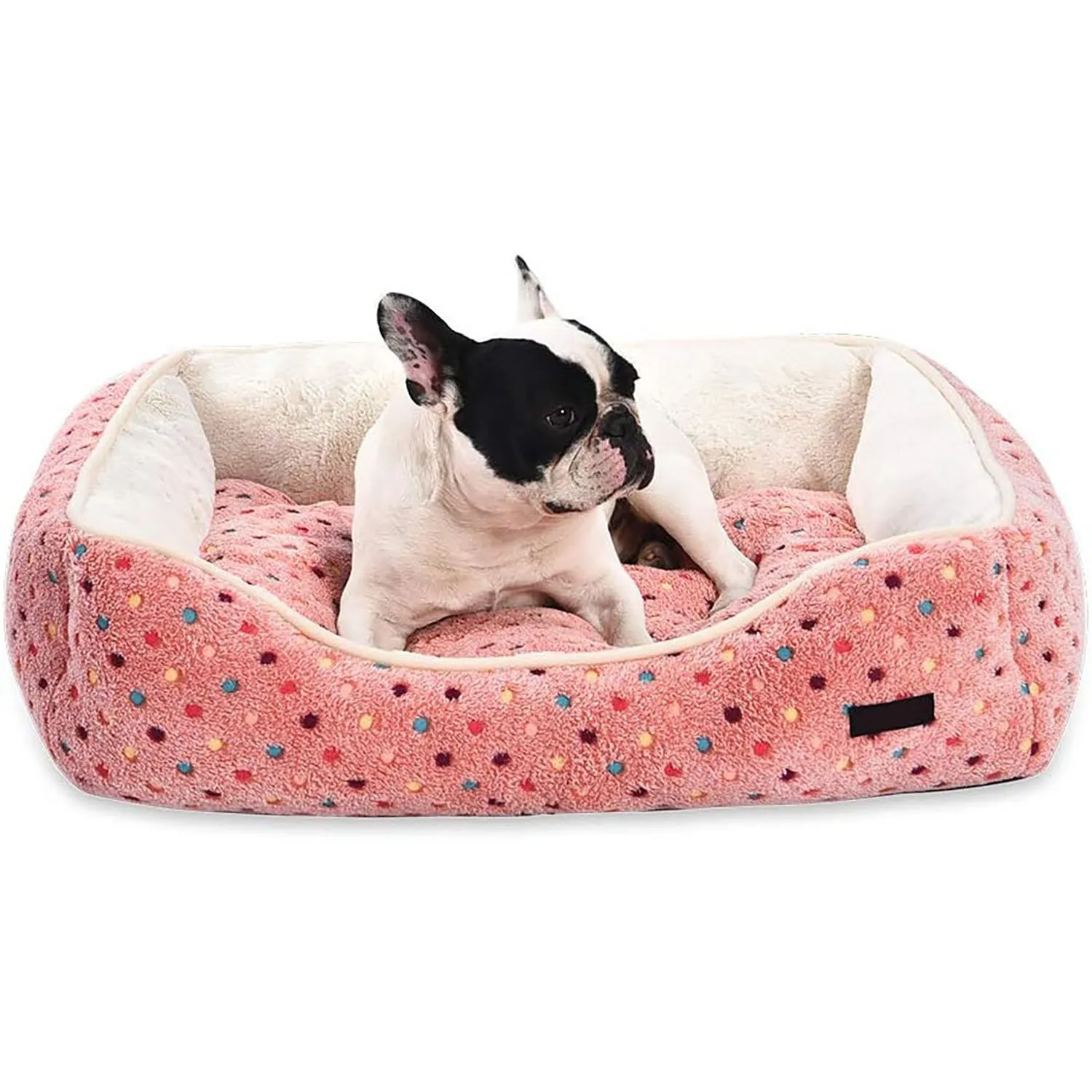 Amazon Basics Cuddler Warm & Cozy Pet Bed for Dogs and Cats (Pink Polka Dots)