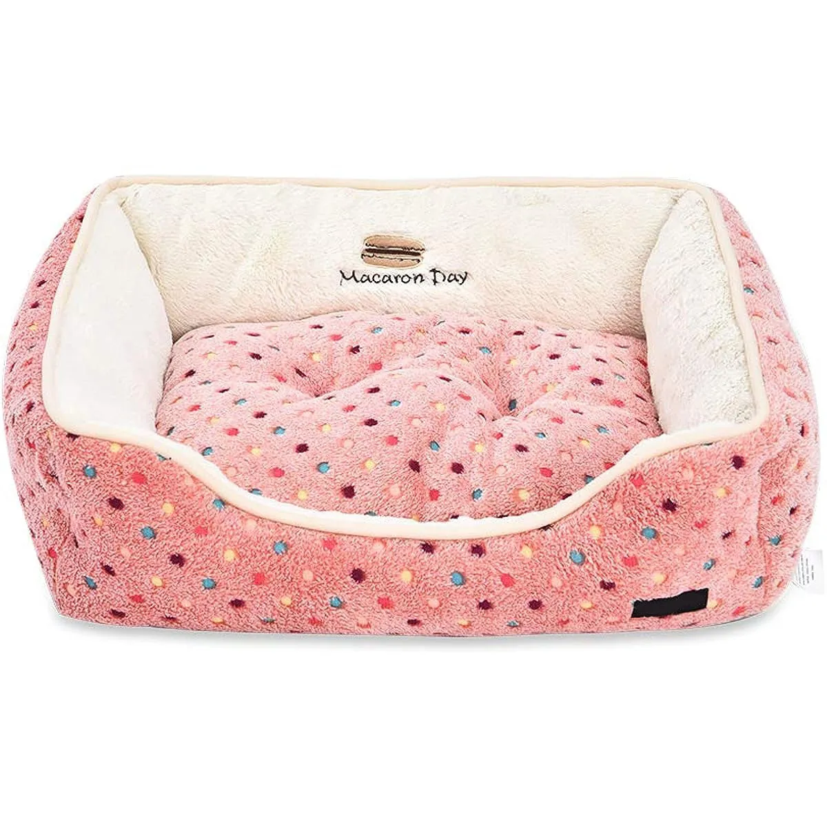 Amazon Basics Cuddler Warm & Cozy Pet Bed for Dogs and Cats (Pink Polka Dots)