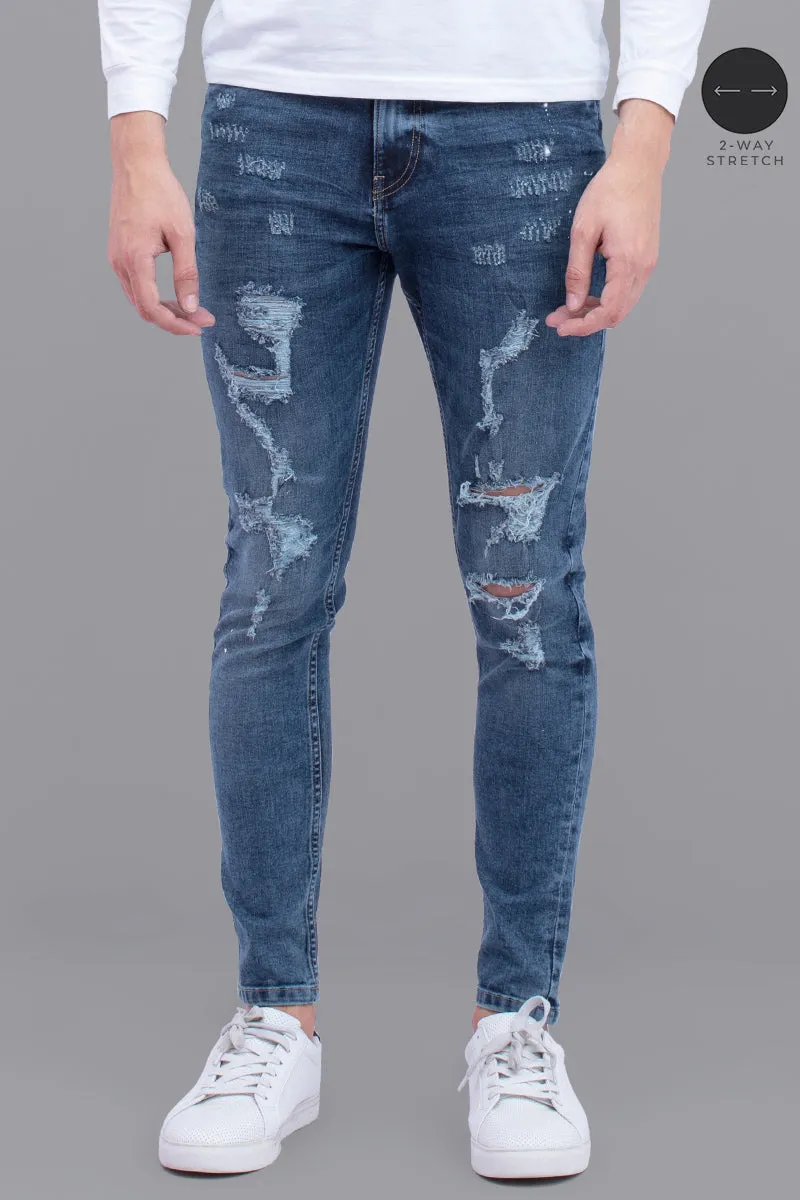 Anguish Marine Blue Distressed Denim