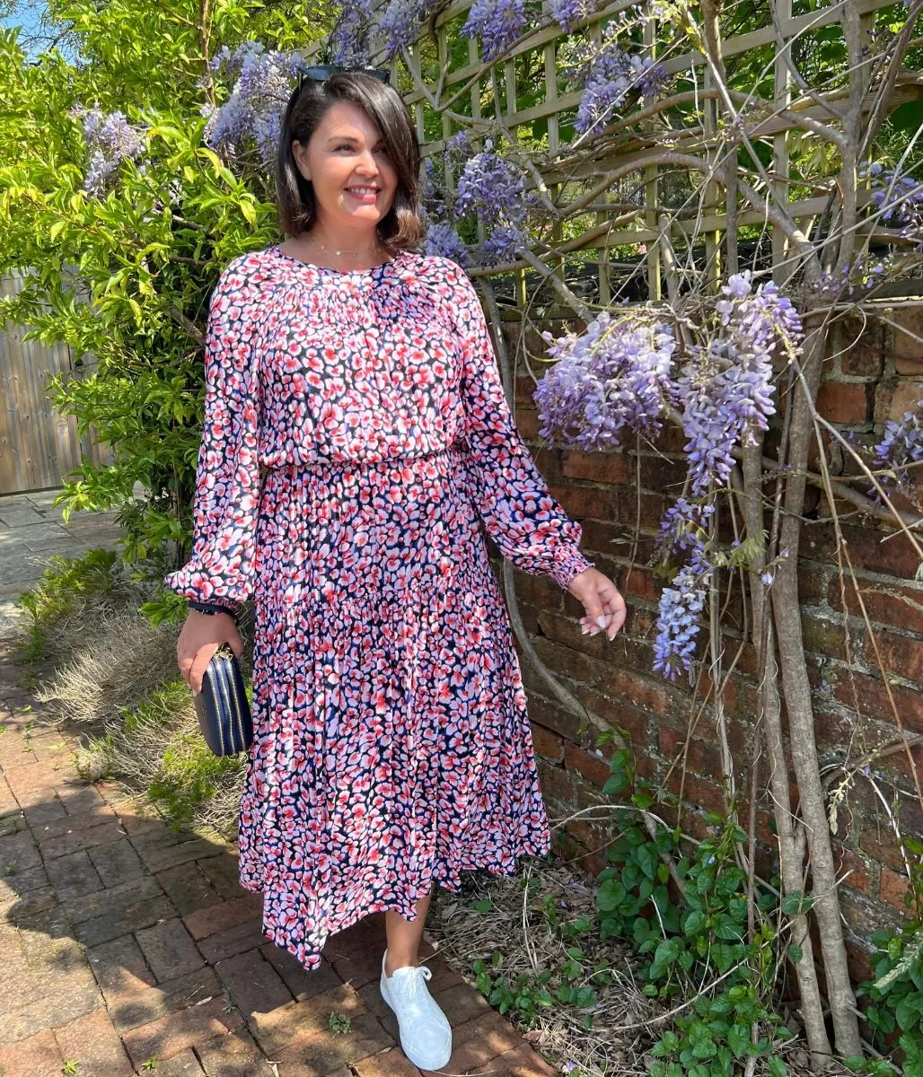 Animal Print Blue & Pink Midi Dress