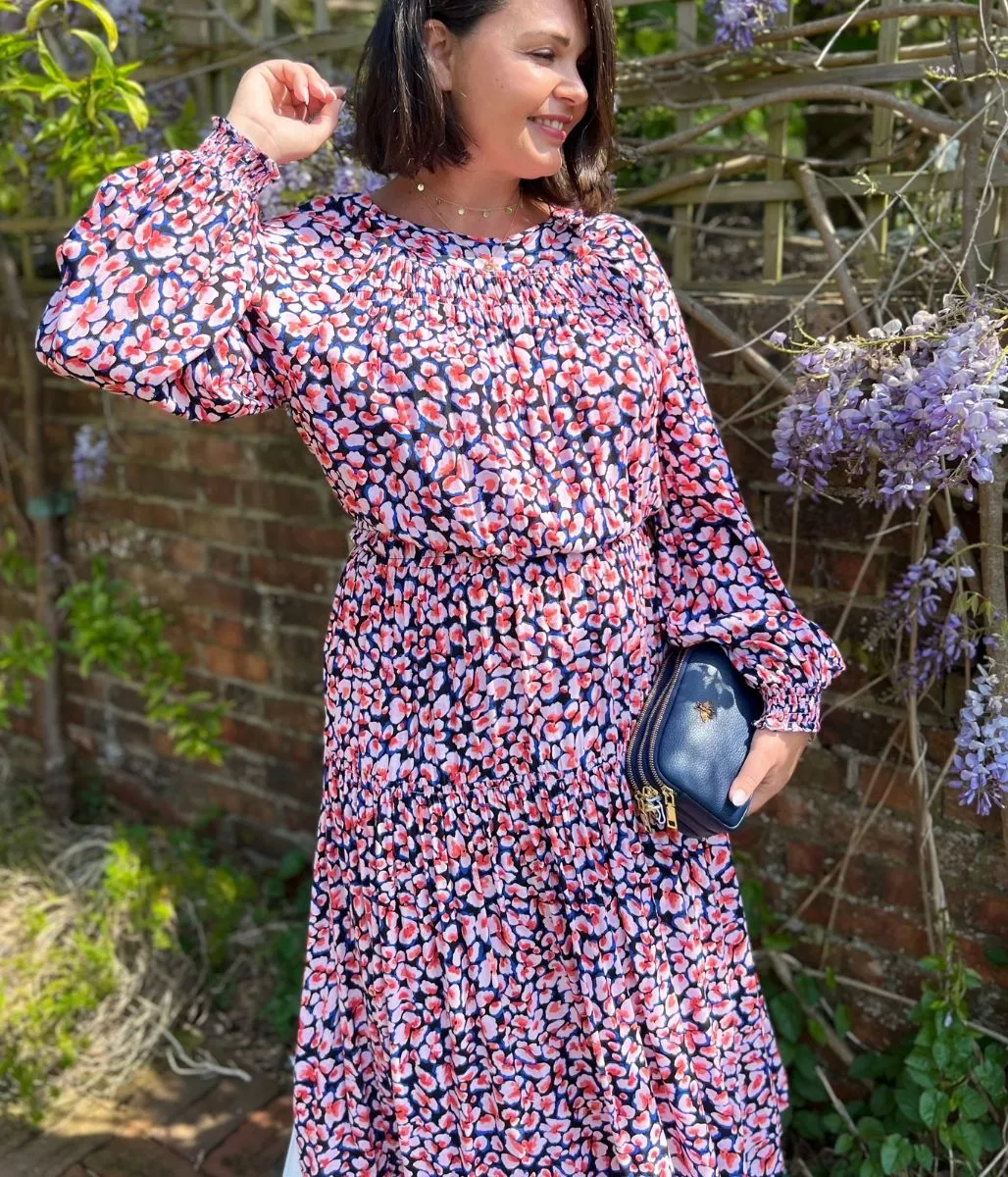 Animal Print Blue & Pink Midi Dress