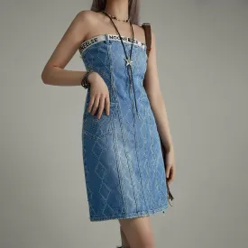 Argyle Denim Strapless Dress