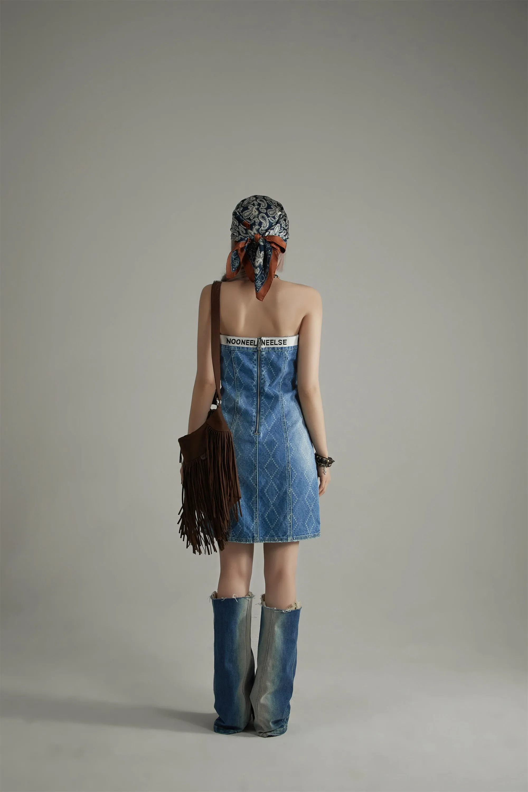 Argyle Denim Strapless Dress