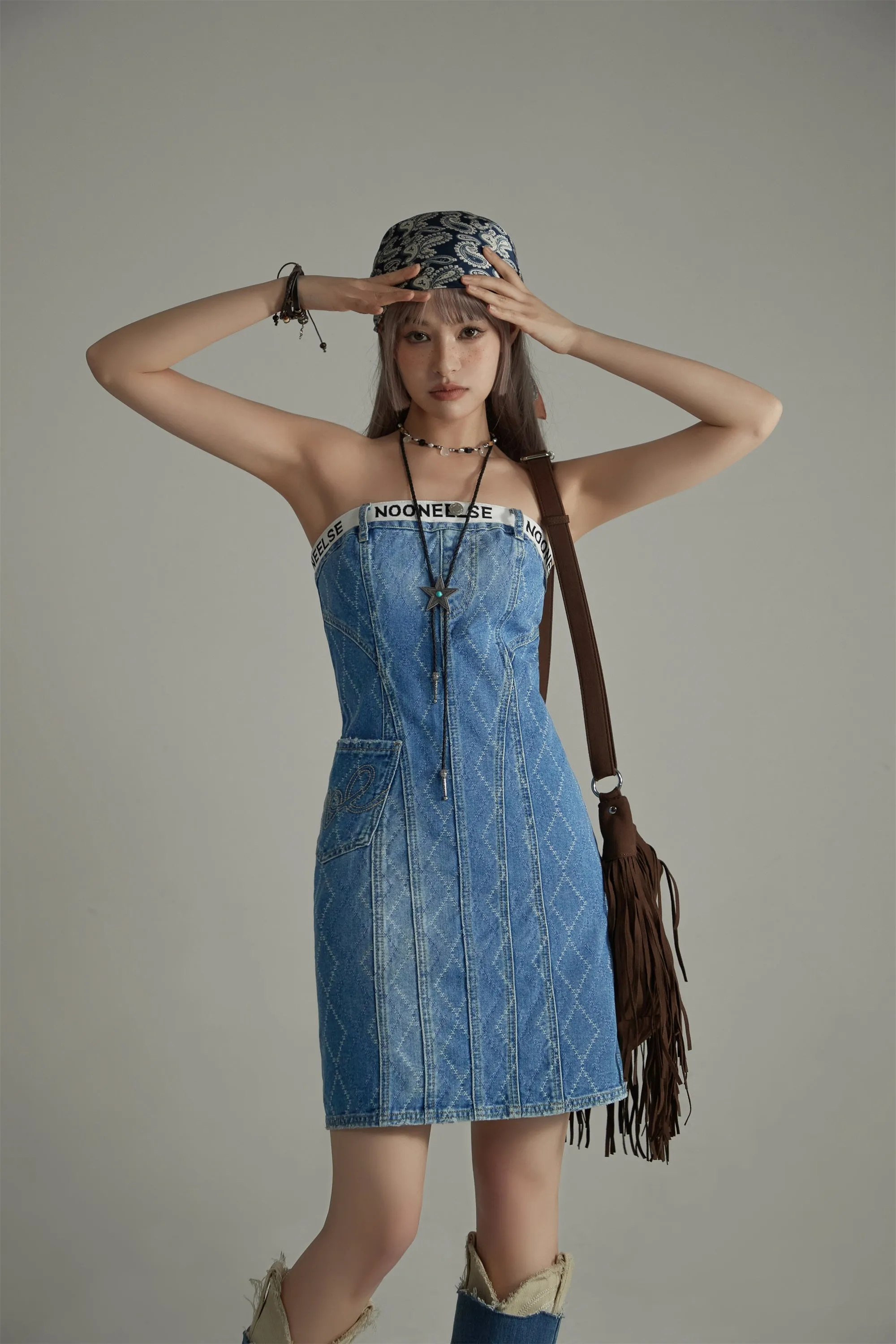 Argyle Denim Strapless Dress