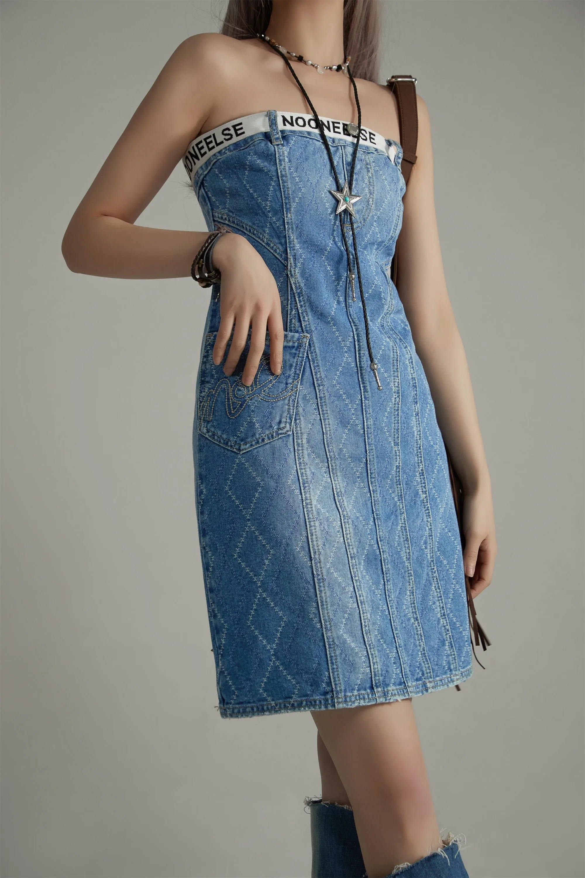 Argyle Denim Strapless Dress