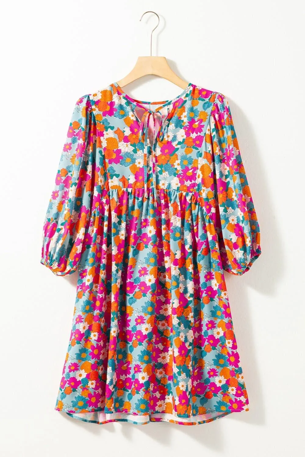 Aria Floral Tie Neck Puff Sleeve Mini Dress