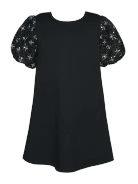 Beaded Bubble Shift Dress- Black