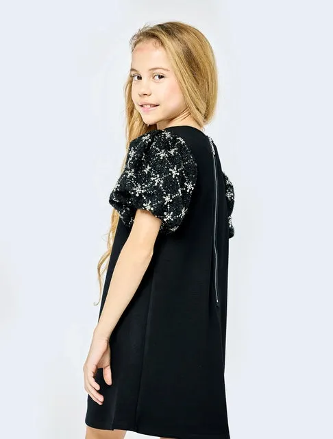 Beaded Bubble Shift Dress- Black