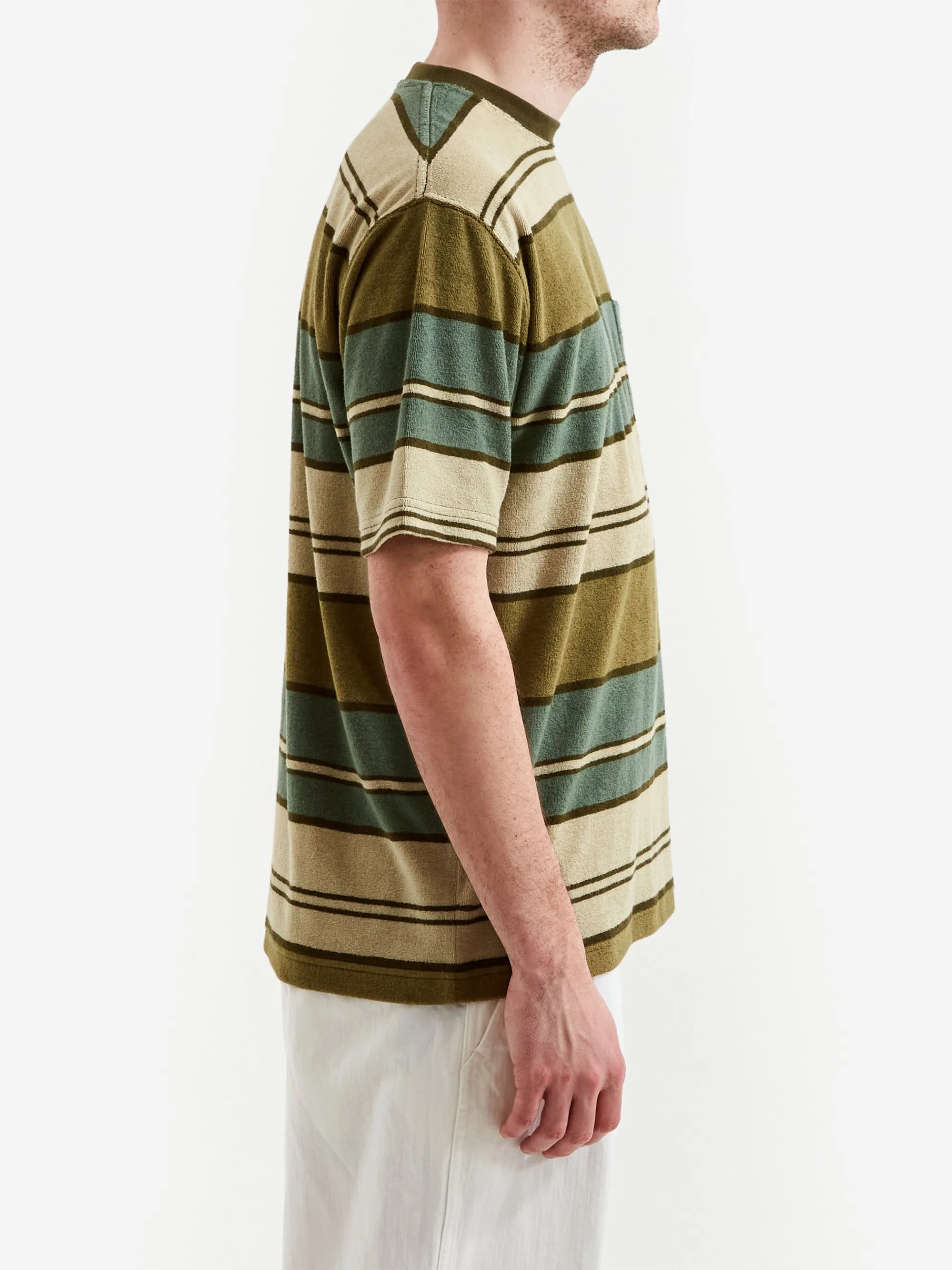 Beams Plus Pile Stripe Pocket T-Shirt - Olive