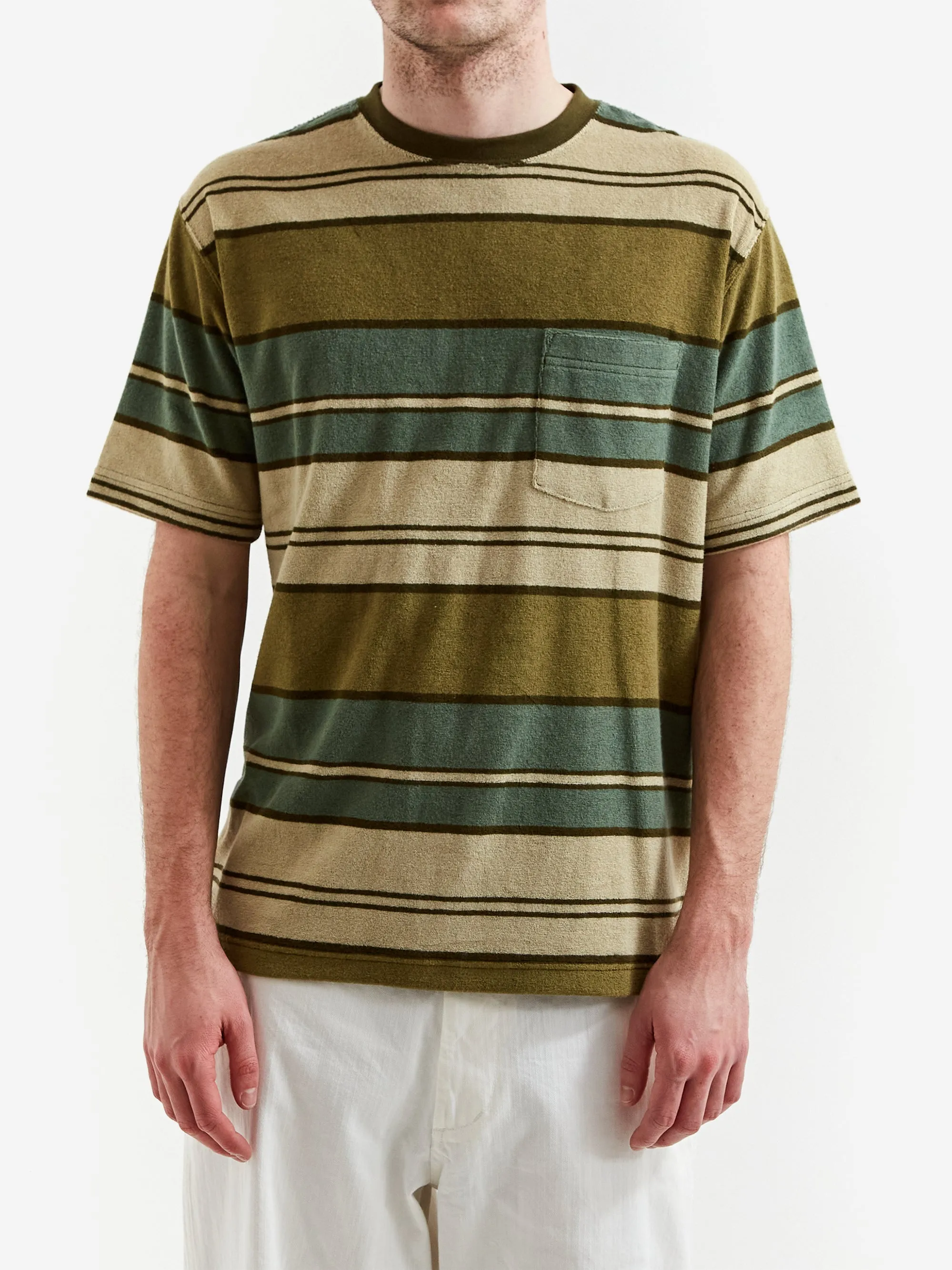 Beams Plus Pile Stripe Pocket T-Shirt - Olive