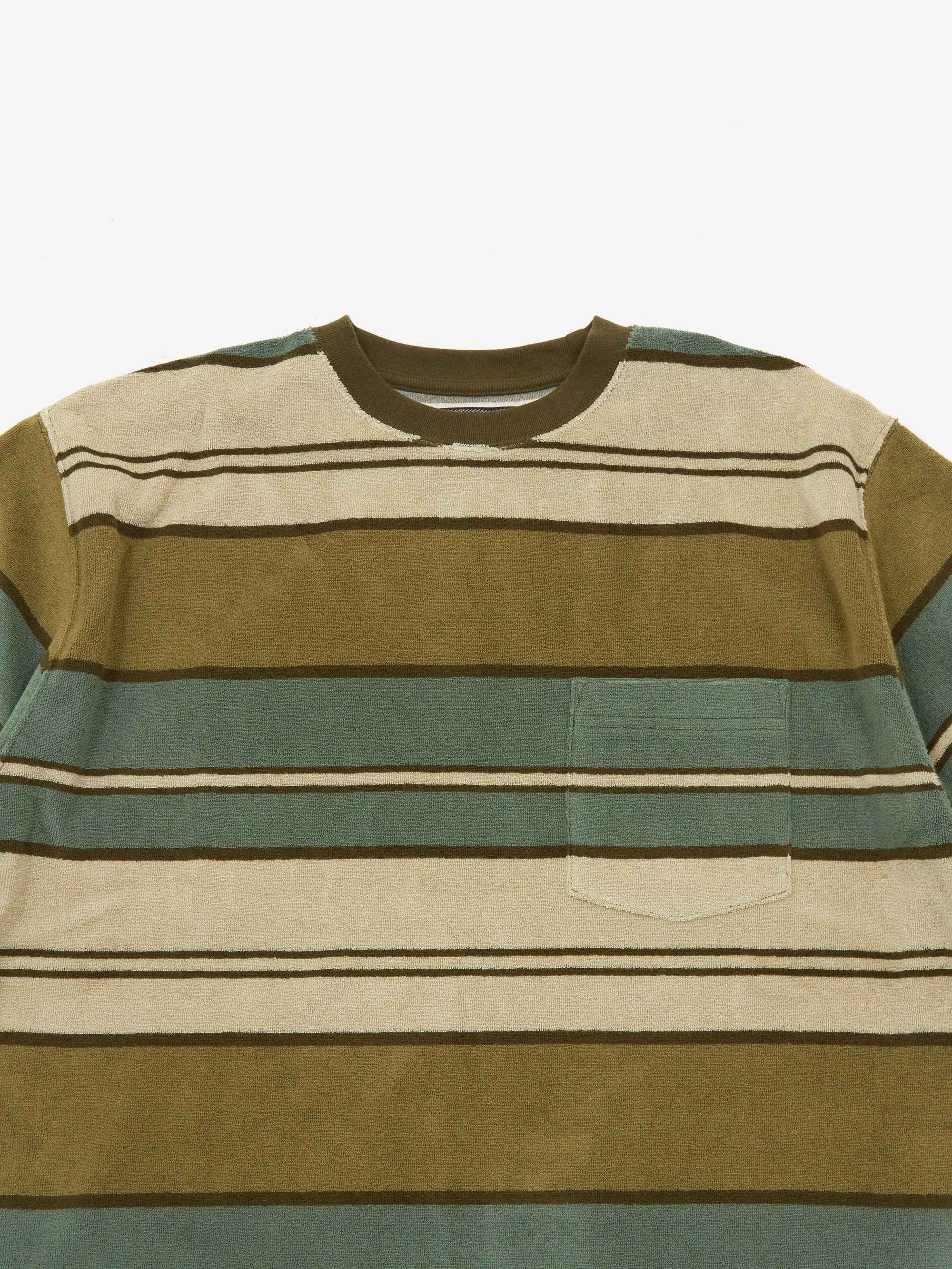 Beams Plus Pile Stripe Pocket T-Shirt - Olive