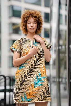 Beautiful African Print Dress In Metallic Gold