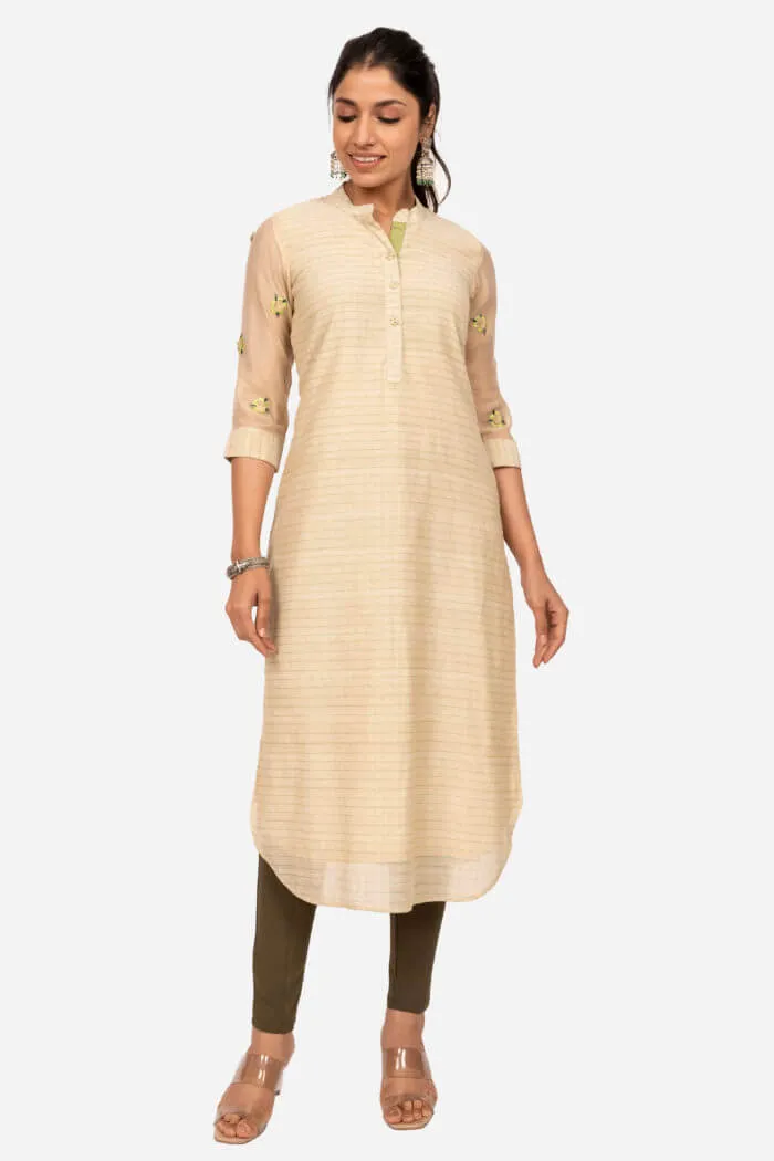 Beige & Lime Green chanderi Kurta