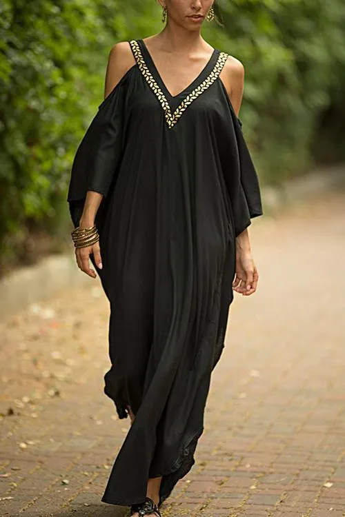 Black And Gold Kaftan Evening Dress