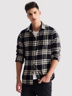 Black Brushed Cotton Checked Shirt