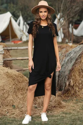 Black High Splits T-Shirt Midi Dress