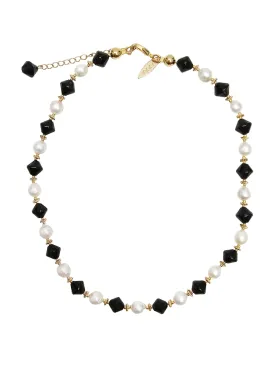 Black Obsidian and White Pearls Choker NN002