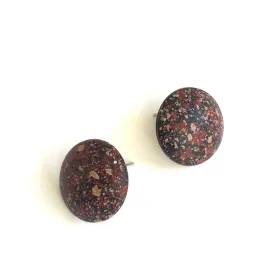 Black Red & Mustard Paint Spattered Retro Button Stud Earrings